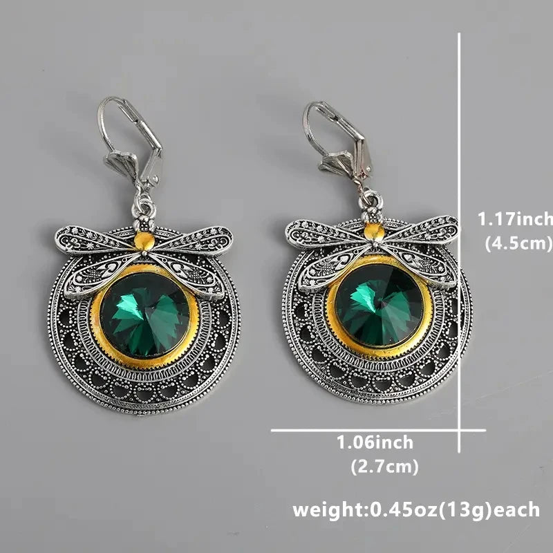 Kolczyki ważka z zielonym krystatem