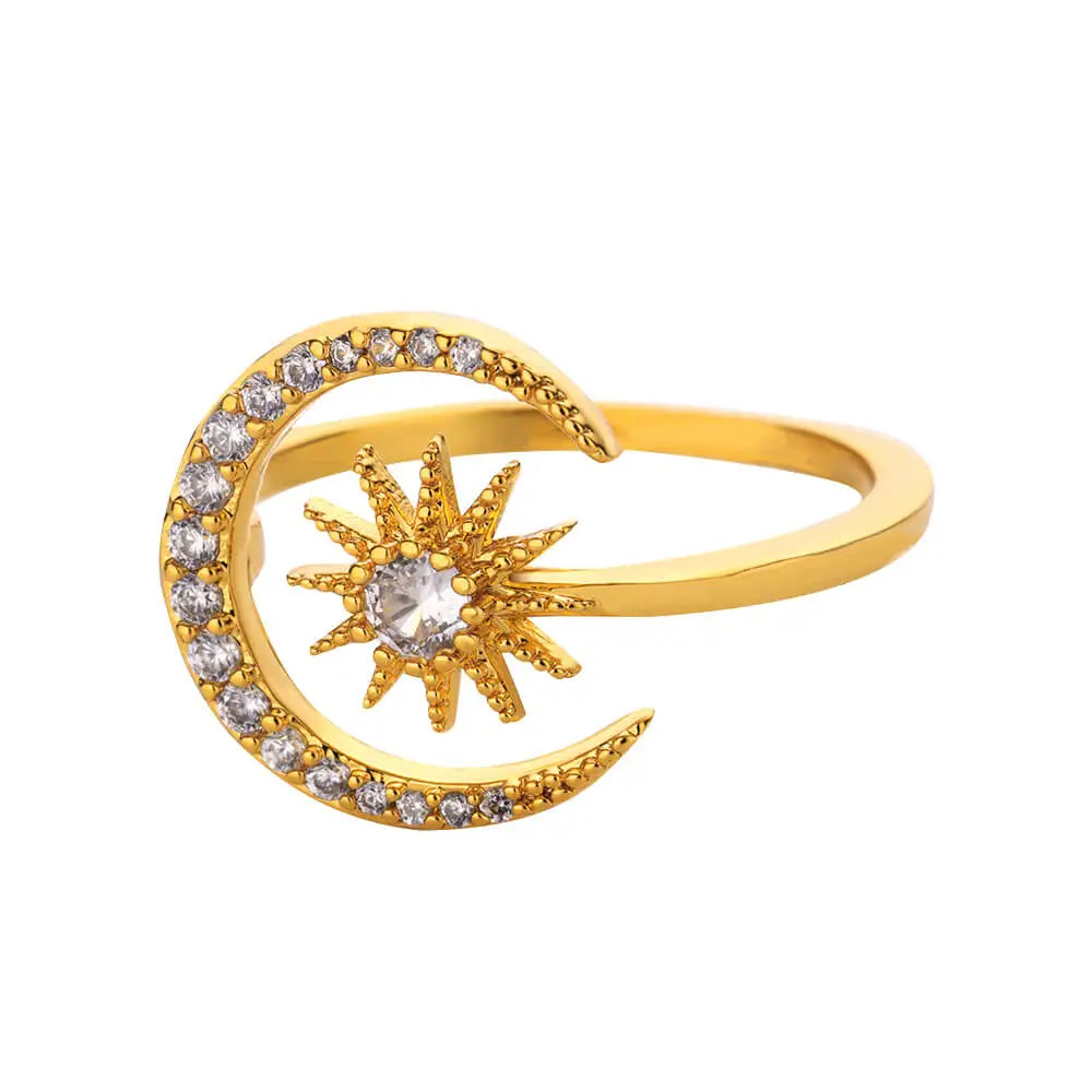 Pierscionek z cyrkoniowym księżycemi gwiazdami